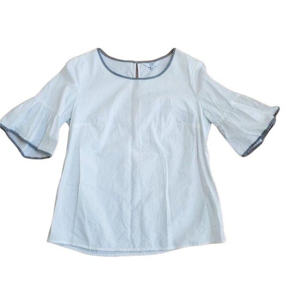 Crown & Ivy Womens Bell Sleeve Striped Trim Blouse S Cotton White